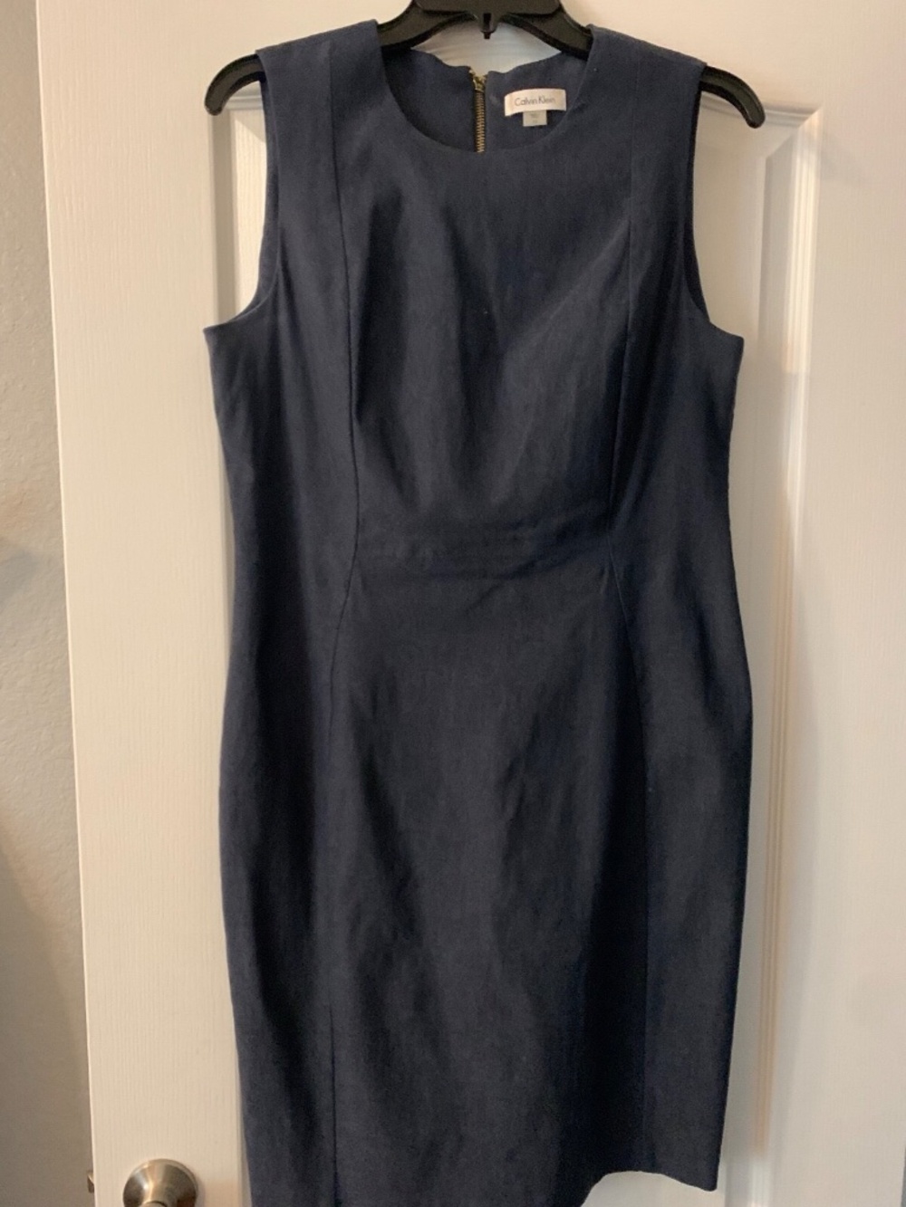 CALVIN KLEIN Blue Denim Full Stretch Sleeveless Sheath Dress Size 12 Unlined NEW